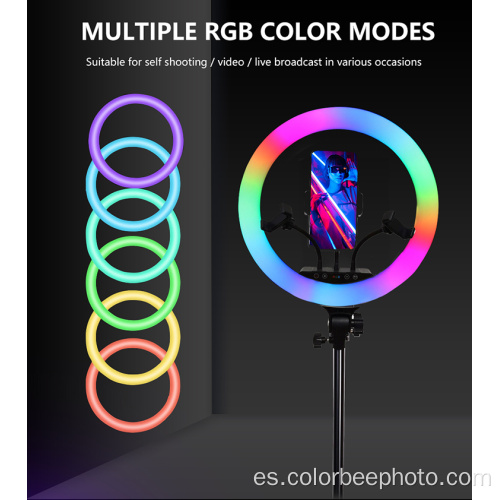 Anillo de luz led selfie RGB regulable de 18 pulgadas